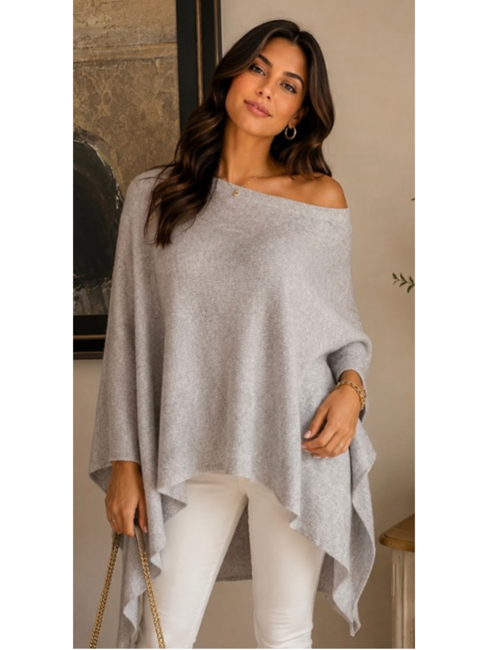 New Minnie Rose Gray 100% Cashmere Poncho Sweater One size
